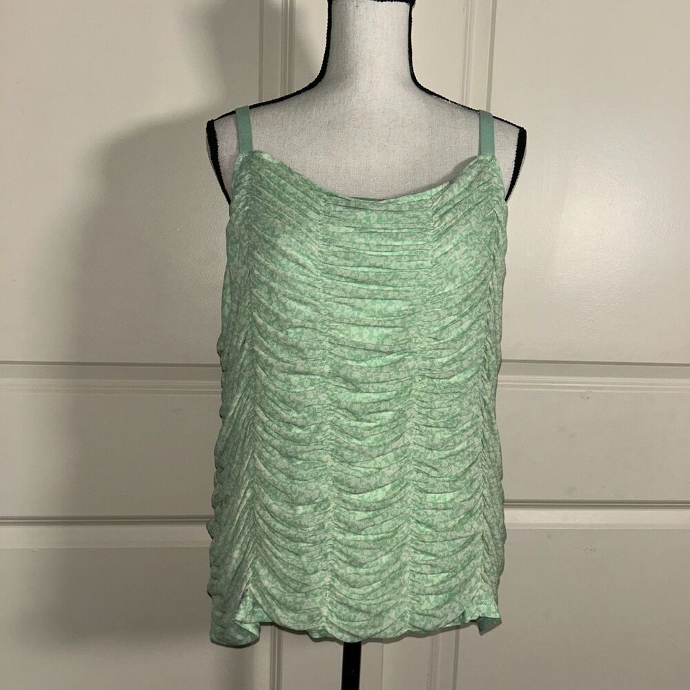 Torrid Sz 3 Mint Green Floral Ruched Cami Tank Top Adjustable Straps Plus Size